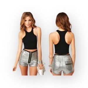 UNIF x Nasty Gal ☻ Sequin Short Hot Shorts ☻ Exposed Front Zipper ☻︎ Silver ☻ M